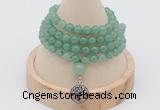 GMN2420 Hand-knotted 6mm green aventurine 108 beads mala necklace with charm