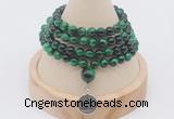 GMN2426 Hand-knotted 6mm green tiger eye 108 beads mala necklace with charm