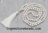 GMN243 Hand-knotted 6mm white howlite 108 beads mala necklaces with tassel