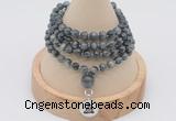GMN2431 Hand-knotted 6mm eagle eye jasper 108 beads mala necklace with charm