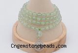 GMN2436 Hand-knotted 6mm prehnite 108 beads mala necklace with charm