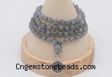 GMN2439 Hand-knotted 6mm labradorite 108 beads mala necklace with charm