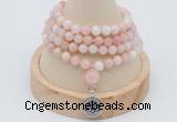 GMN2441 Hand-knotted 6mm natural pink opal 108 beads mala necklace with charm