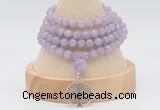 GMN2445 Hand-knotted 6mm lavender amethyst 108 beads mala necklaces with charm