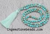 GMN245 Hand-knotted 6mm sea sediment jasper 108 beads mala necklaces with tassel