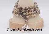 GMN2453 Hand-knotted 6mm zebra jasper 108 beads mala necklaces with charm