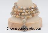 GMN2458 Hand-knotted 6mm yellow crazy lace agate 108 beads mala necklaces with charm