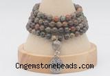 GMN2459 Hand-knotted 6mm ocean agate 108 beads mala necklaces with charm