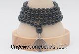 GMN2464 Hand-knotted 6mm black onyx 108 beads mala necklaces with charm