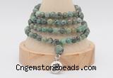 GMN2465 Hand-knotted 6mm African turquoise 108 beads mala necklaces with charm