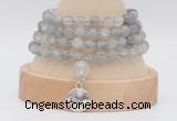 GMN2470 Hand-knotted 6mm cloudy quartz 108 beads mala necklaces with charm