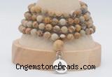 GMN2474 Hand-knotted 6mm picture jasper 108 beads mala necklaces with charm