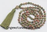 GMN253 Hand-knotted 6mm unakite 108 beads mala necklaces with tassel