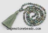GMN255 Hand-knotted 6mm African turquoise 108 beads mala necklaces with tassel