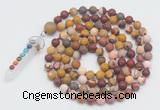 GMN2605 Hand-knotted 8mm, 10mm matte mookaite 108 beads mala necklace with pendant