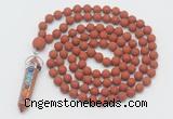 GMN2607 Hand-knotted 8mm, 10mm matte red jasper 108 beads mala necklace with pendant