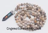 GMN2609 Hand-knotted 8mm, 10mm matte zebra jasper 108 beads mala necklace with pendant