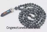 GMN2614 Hand-knotted 8mm, 10mm matte snowflake obsidian 108 beads mala necklace with pendant