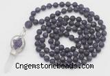 GMN2616 Hand-knotted 8mm, 10mm matte amethyst 108 beads mala necklace with pendant