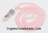 GMN2625 Knotted 8mm, 10mm matte rose quartz 108 beads mala necklace with pendant