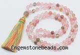 GMN264 Hand-knotted 6mm volcano cherry quartz 108 beads mala necklaces with tassel