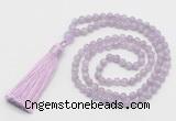 GMN265 Hand-knotted 6mm lavender amethyst 108 beads mala necklaces with tassel