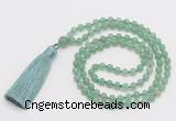 GMN266 Hand-knotted 6mm green aventurine 108 beads mala necklaces with tassel