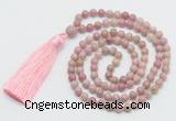 GMN268 Hand-knotted 6mm pink wooden jasper 108 beads mala necklaces with tassel