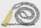 GMN269 Hand-knotted 6mm grey picture jasper 108 beads mala necklaces with tassel