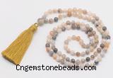 GMN275 Hand-knotted 6mm bamboo leaf agate 108 beads mala necklaces with tassel