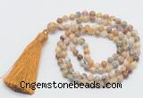 GMN276 Hand-knotted 6mm yellow crazy lace agate 108 beads mala necklaces with tassel