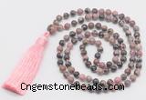 GMN278 Hand-knotted 6mm rhodonite 108 beads mala necklaces with tassel