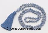 GMN280 Hand-knotted 6mm blue spot stone 108 beads mala necklaces with tassel