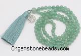 GMN301 Hand-knotted 6mm green aventurine 108 beads mala necklaces with tassel & charm