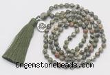 GMN304 Hand-knotted 6mm rhyolite 108 beads mala necklaces with tassel & charm