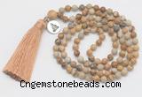 GMN305 Hand-knotted 6mm picture jasper 108 beads mala necklaces with tassel & charm