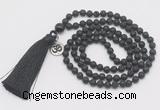 GMN308 Hand-knotted 6mm black lava 108 beads mala necklaces with tassel & charm