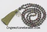 GMN317 Hand-knotted 6mm dragon blood jasper 108 beads mala necklaces with tassel & charm