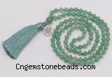 GMN319 Hand-knotted 6mm green aventurine 108 beads mala necklaces with tassel & charm