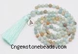 GMN321 Hand-knotted 6mm amazonite 108 beads mala necklaces with tassel & charm