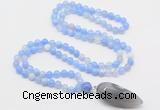 GMN4008 Hand-knotted 8mm, 10mm blue banded agate 108 beads mala necklace with pendant