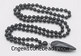 GMN4015 Hand-knotted 8mm, 10mm black agate 108 beads mala necklace with pendant