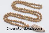 GMN4024 Hand-knotted 8mm, 10mm wooden jasper 108 beads mala necklace with pendant