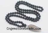 GMN4031 Hand-knotted 8mm, 10mm black obsidian 108 beads mala necklace with pendant