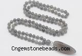 GMN4035 Hand-knotted 8mm, 10mm labradorite 108 beads mala necklace with pendant