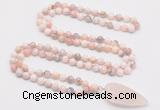 GMN4042 Hand-knotted 8mm, 10mm natural pink opal 108 beads mala necklace with pendant