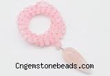 GMN4052 Hand-knotted 8mm, 10mm rose quartz 108 beads mala necklace with pendant