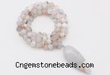 GMN4061 Hand-knotted 8mm, 10mm montana agate 108 beads mala necklace with pendant