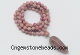 GMN4074 Hand-knotted 8mm, 10mm pink wooden jasper 108 beads mala necklace with pendant