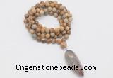 GMN4078 Hand-knotted 8mm, 10mm picture jasper 108 beads mala necklace with pendant
